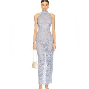 Amanda Uprichard Baby Blue Lace Maxi Dress